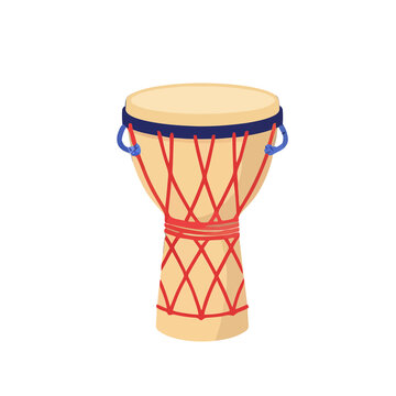 Djembe drum with red lacing on transparent background