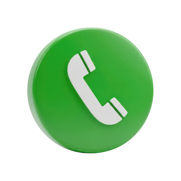 Green phone call button icon 3d render isolated on a clean white background for user interface design