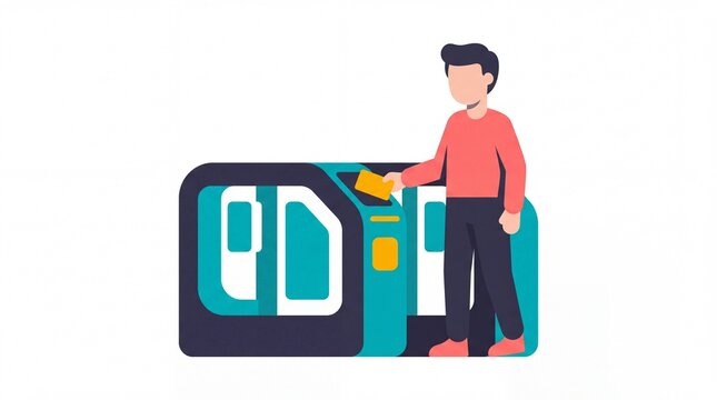 Transport and travel vektor of a man tapping card at subway gate