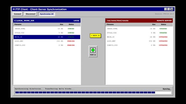 FTP Client Software Interface Showing Real Time Server Synchronization