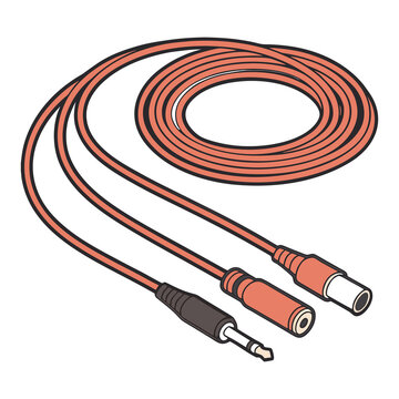 Orange audio cable with jack plug and connectors for sound recording and music equipment