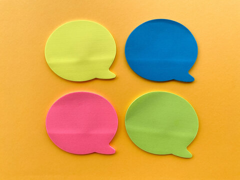 Colorful Blank Speech Bubbles Communication on Yellow Background