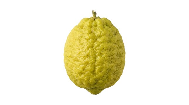 Whole fresh citron fruit isolated on white background, citrus medica with bumpy textured rind, organic exotic fruit for healthy food photography