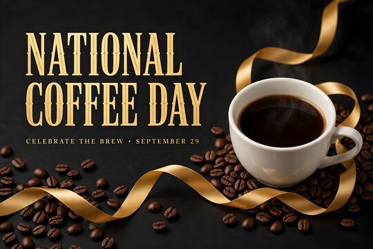 National coffee day celebration with coffee beans and cup