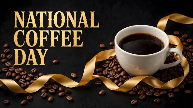 National coffee day celebration with coffee beans and cup