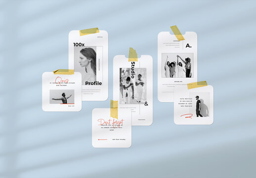 Social Media Collage Mockup with Yellow Tapes