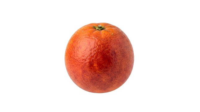 Single Whole Blood Orange Fruit Isolated on White Background, High Resolution Studio Shot of Fresh Citrus with Vibrant Red and Orange Peel