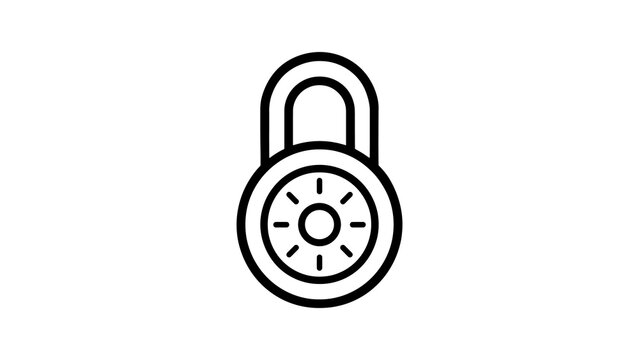 Combination padlock line icon representing security lock and protection.