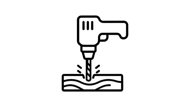 Drill icon outline vector graphic drilling into wood for construction.