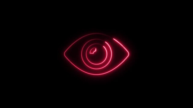 Red neon eye icon with concentric circles on black
