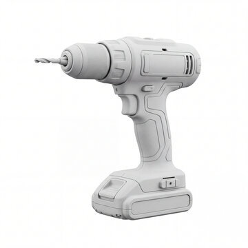3D minimalist monochrome electric hand drill icon for power tools and carpentry