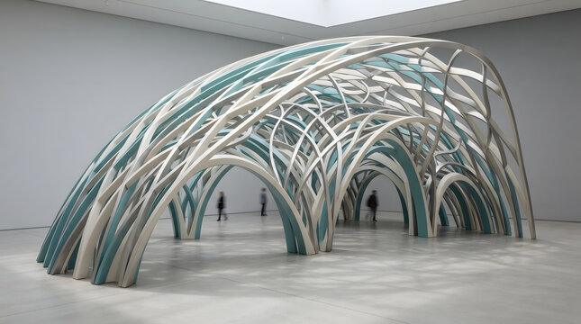 Parametric architecture pavilion structure with abstract curved design