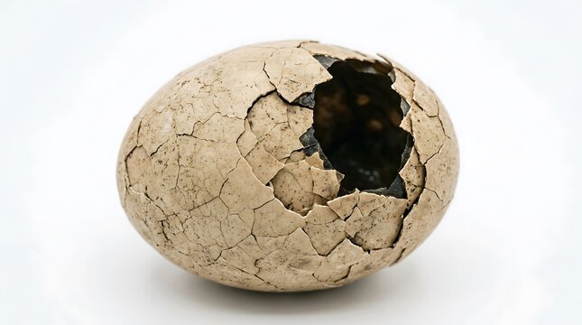 Cracked eggshell rests on a clean white surface.