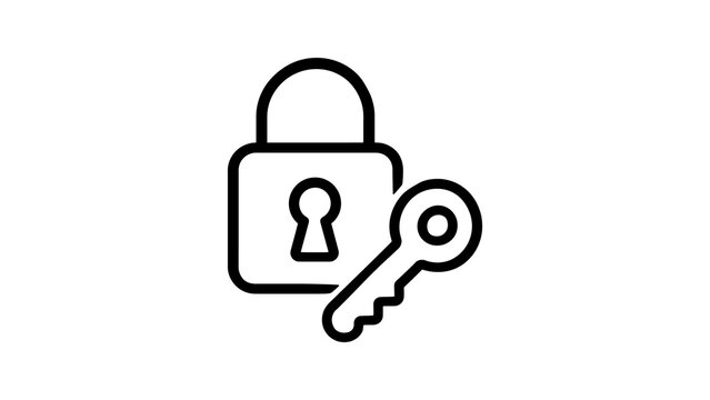 Padlock and key line icon representing security and privacy concepts.