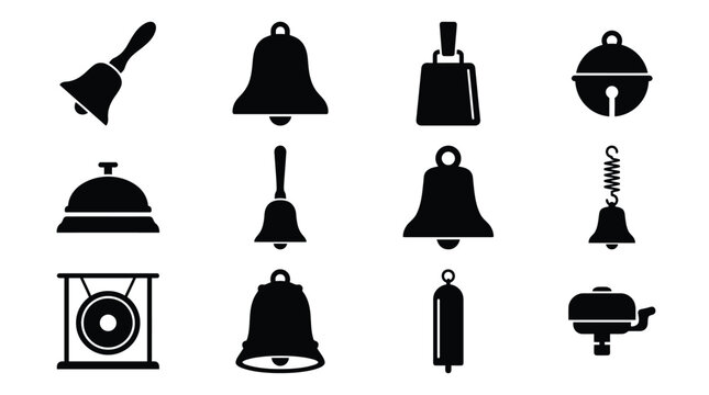 Various styles of black silhouette bells with different shapes and designs