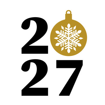 2027 with Christmas ball. Holidays typography poster. Vector template for banner, sign, greeting card, invitation, etc.