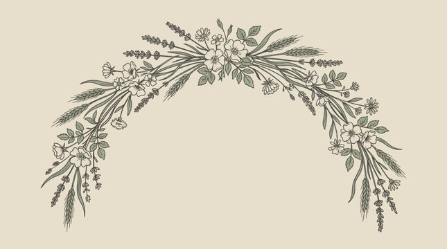 Elegant Floral Archway with Lavender and Wheat Illustration
