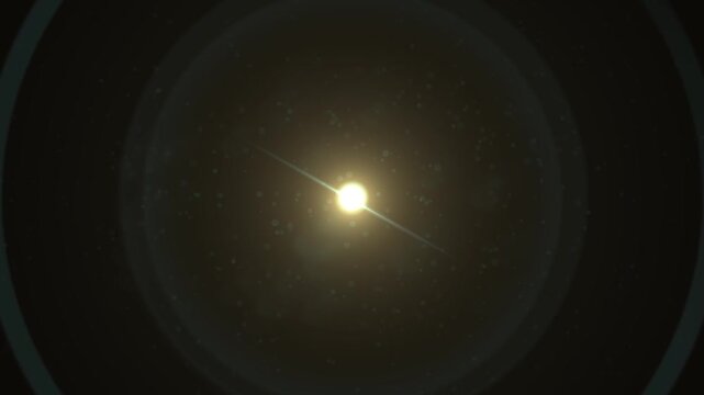 Abstract bright light burst with optical lens flare, Bright explosion of fire and light in a starry night sky with a optical lens flare.