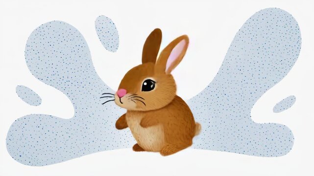 Cute Animated Rabbit Sitting with Decorative Abstract Shapes, Playful Animal Concept for Children's Content and Creative Media
