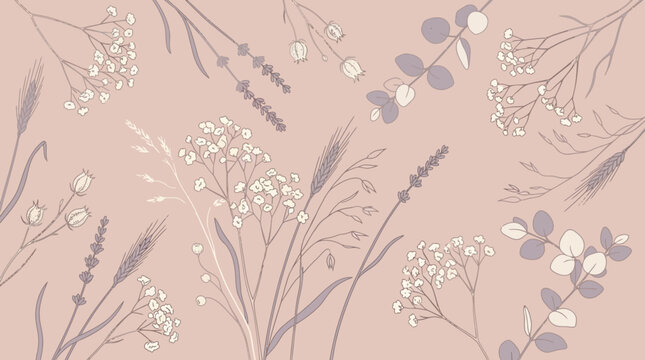 Minimalist Dried Flower and Grass Floral Background in Dusty Rose