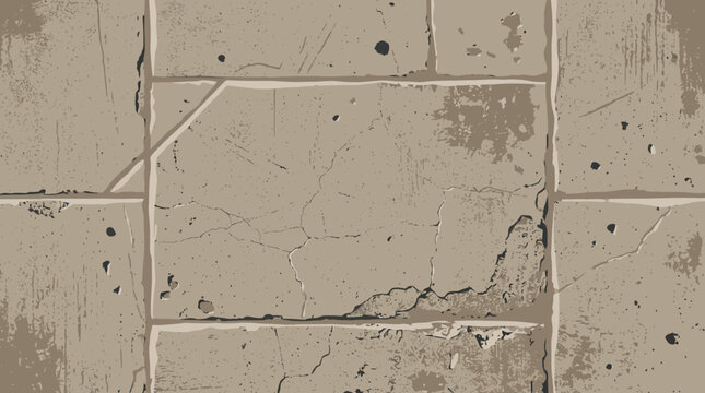 Weathered Gray Concrete Wall Texture with Cracks and Stains Background