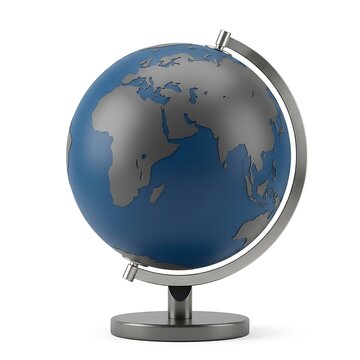 Modern globe on metallic stand isolated on white background