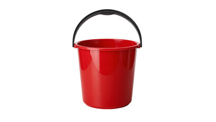 Shiny red plastic bucket with black handle, isolated on transparent background © Luke