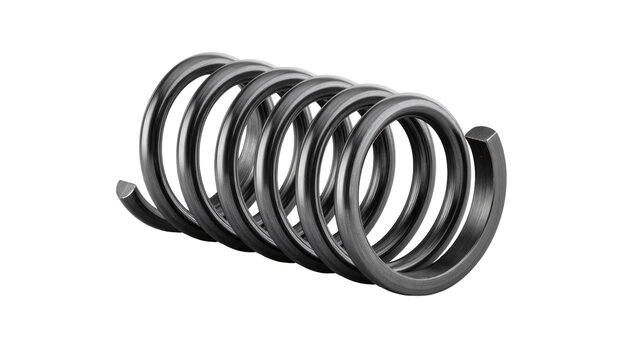 Dark metallic coil spring, isolated on transparent background