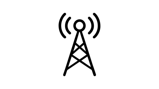 Telecommunication tower line icon for wireless network signal coverage.
