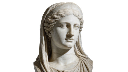 Ancient marble bust of a woman with draped headwear, isolated on transparent background © Luke
