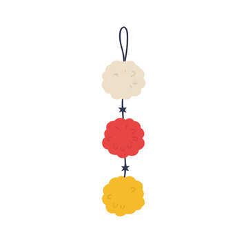 Hanging pom-poms with stars on transparent background