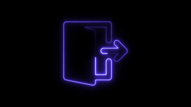 Purple Neon Exit Icon on Black Background symbol sign
