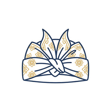 Traditional Malay Tanjak Headgear Illustration with Gold Floral Pattern