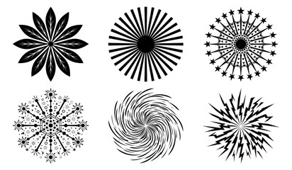 Obraz premium Radiant sunburst and star firework elements for bold graphic design projects only