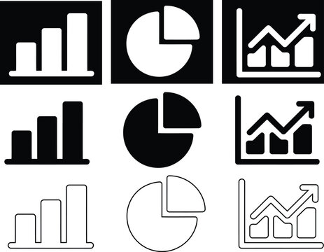 Financial analytics icon set shows growth trends and distribution models.