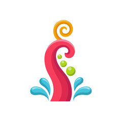 Fototapeta premium Stylized Tentacle with Water Splashes and Bubbles