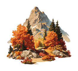Fototapeta premium Mountain landscape with autumn trees, PNG with transparent background.