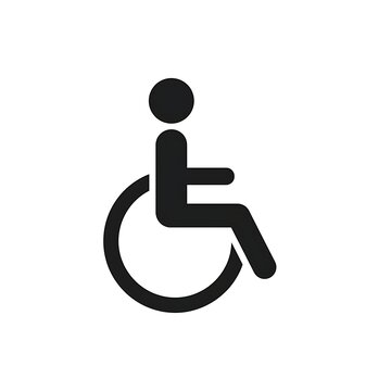 Black silhouette icon of a person sitting in a wheelchair indicating accessibility