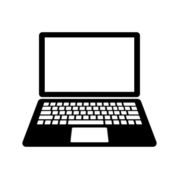 Minimalist black and white laptop icon for digital technology design