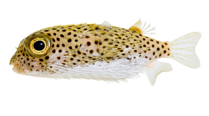 Spotted pufferfish with spiky underside, isolated on transparent background © Evans