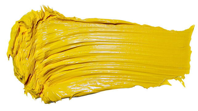 Thick yellow oil paint stroke textured and glossy, isolated on transparent background
