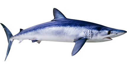 Obraz premium Blue Mako shark with sleek body and sharp fins, isolated on transparent background