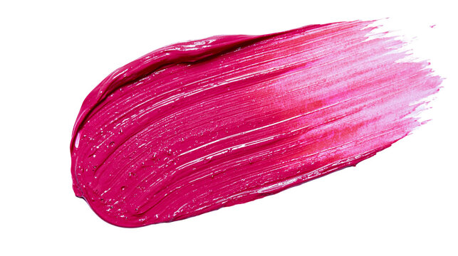 Thick fuchsia lipstick smear with glossy texture, isolated on transparent background