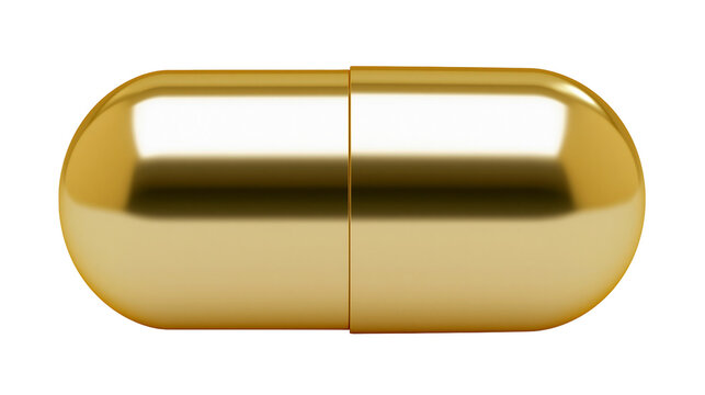 Shiny golden capsule, isolated on transparent background