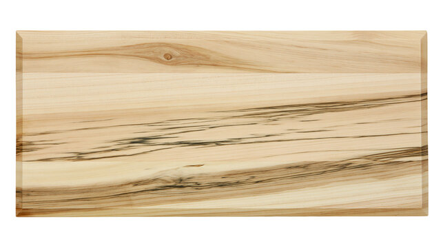 Rectangular wooden cutting board with natural grain patterns, isolated on transparent background
