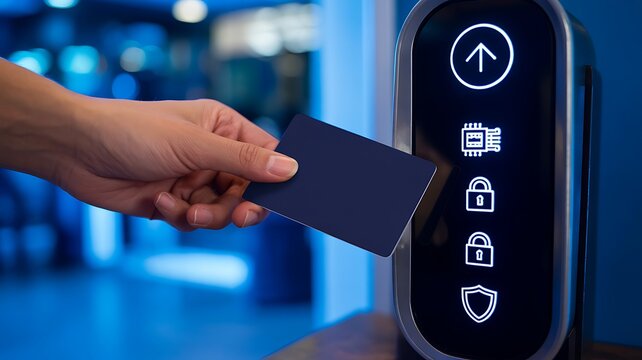 Digital access control system with card reader and security icons