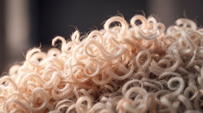 Abstract Undulating Curly Synthetic Mohair Fibers CGI Render