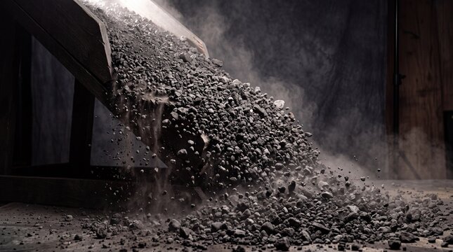 Collapsing basalt granular pebble avalanche studio lighting