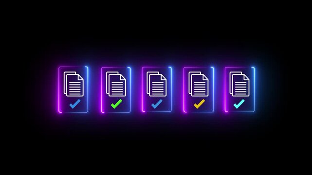 digital procurement workflow concept showing a hand selecting invoice documents with verification icons.Suitable for ERP software,B2B purchase management and paperless approval systems.4k motion video