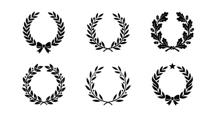 Fototapeta premium Vintage Laurel Wreath Silhouette Set, Black Leaf Frame Vector Icons, Crest Design